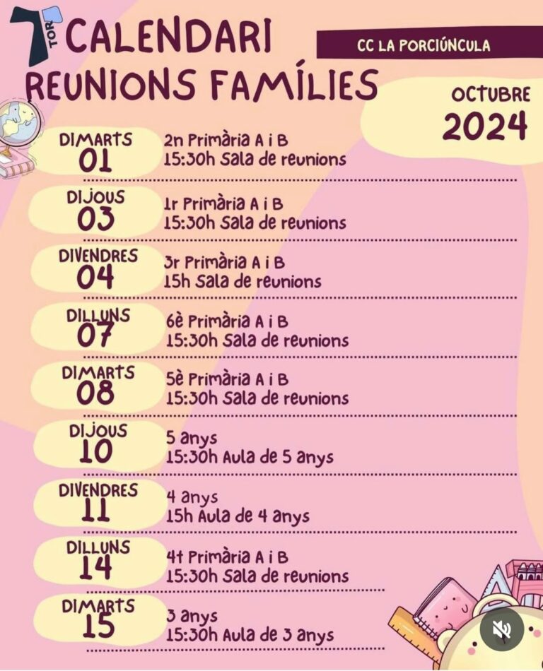 Calendari de reunions amb famílies Infantil i Primària