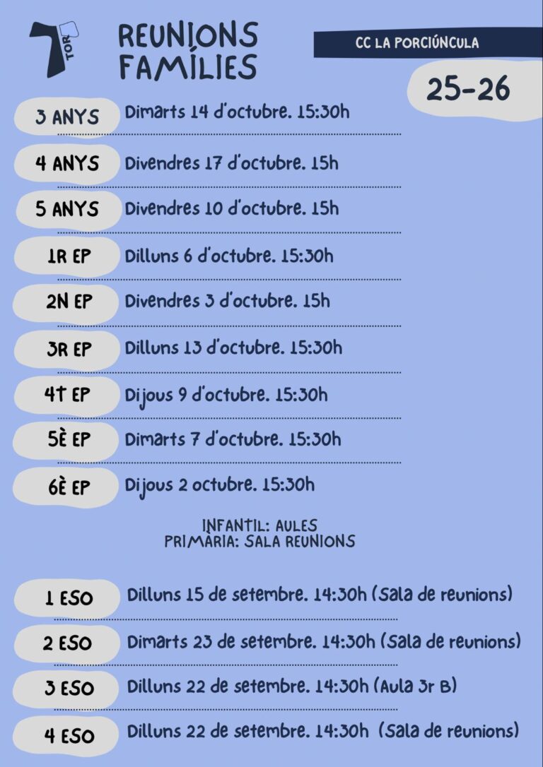 Reunions Inici de curs amb famílies